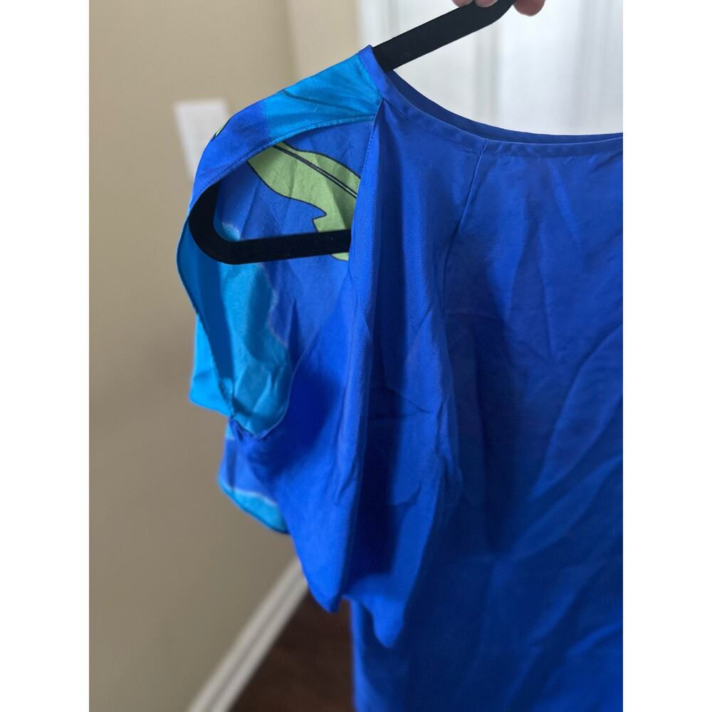 Tibi Silk Top Shoulder Sleeve Print Tropical Boho Resort Top Blue Size XS - Picture 6 of 7